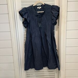 Sea NY dusty blue dress with flutter sleeves